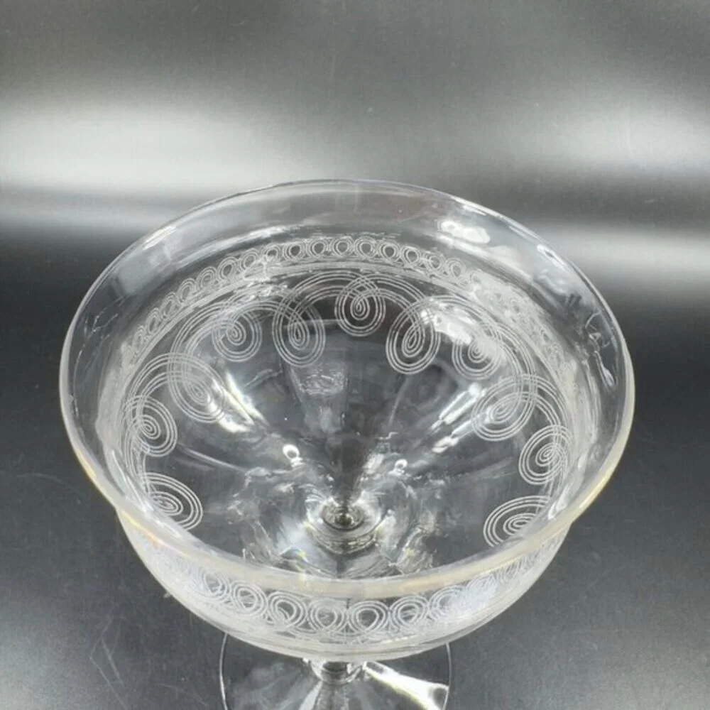Antique French Glasses Needle Etched Green UV‎ Manganese 365nm Set 2 Drink Cups